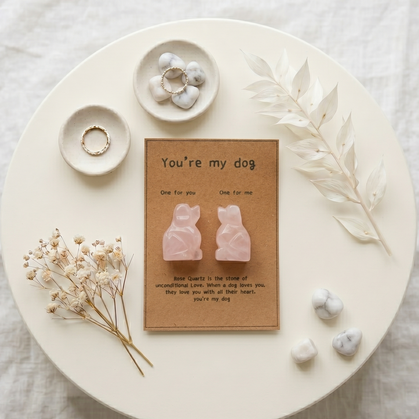 "You're My Dog" Rose Quartz | Pocket Crystal Duo
