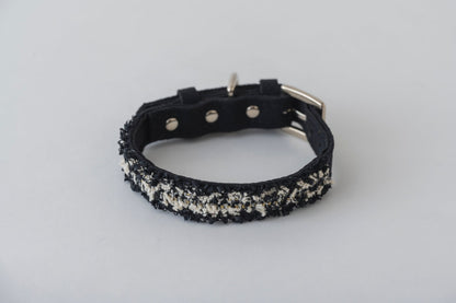 Black Tweed & Eco-Suede Dog Collar | Pearl Charm