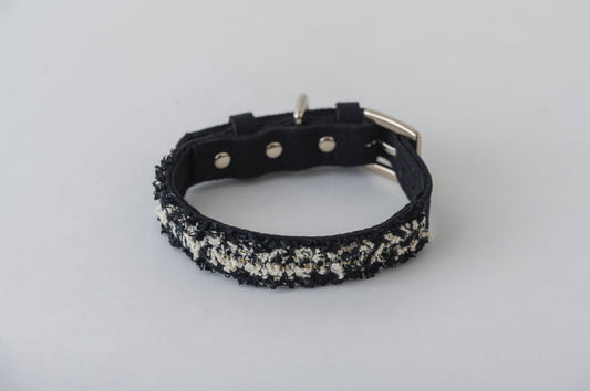 Black Tweed & Eco-Suede Dog Collar | Pearl Charm