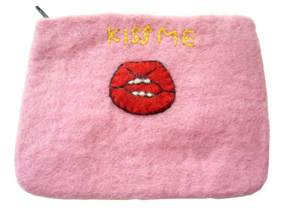 Handmade Felt Pouch - KISS ME