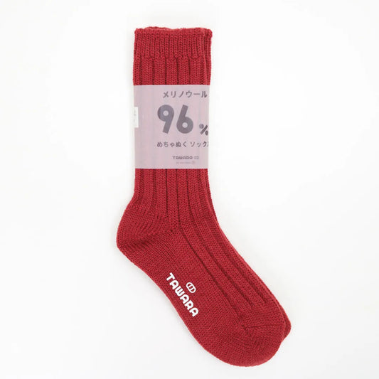 96% Merino Wool Rib Crew Socks – Red