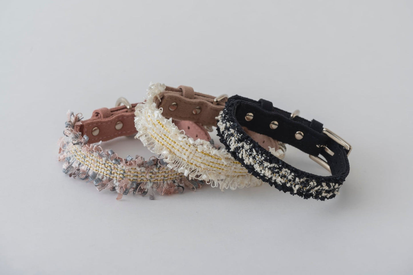 Pink Tweed & Eco-Suede Dog Collar | Pearl Charm