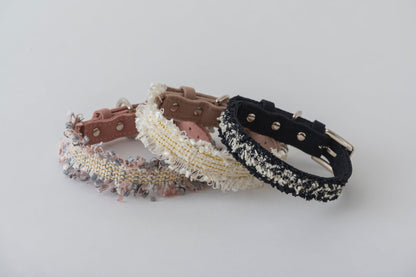 Pink Tweed & Eco-Suede Dog Collar | Pearl Charm