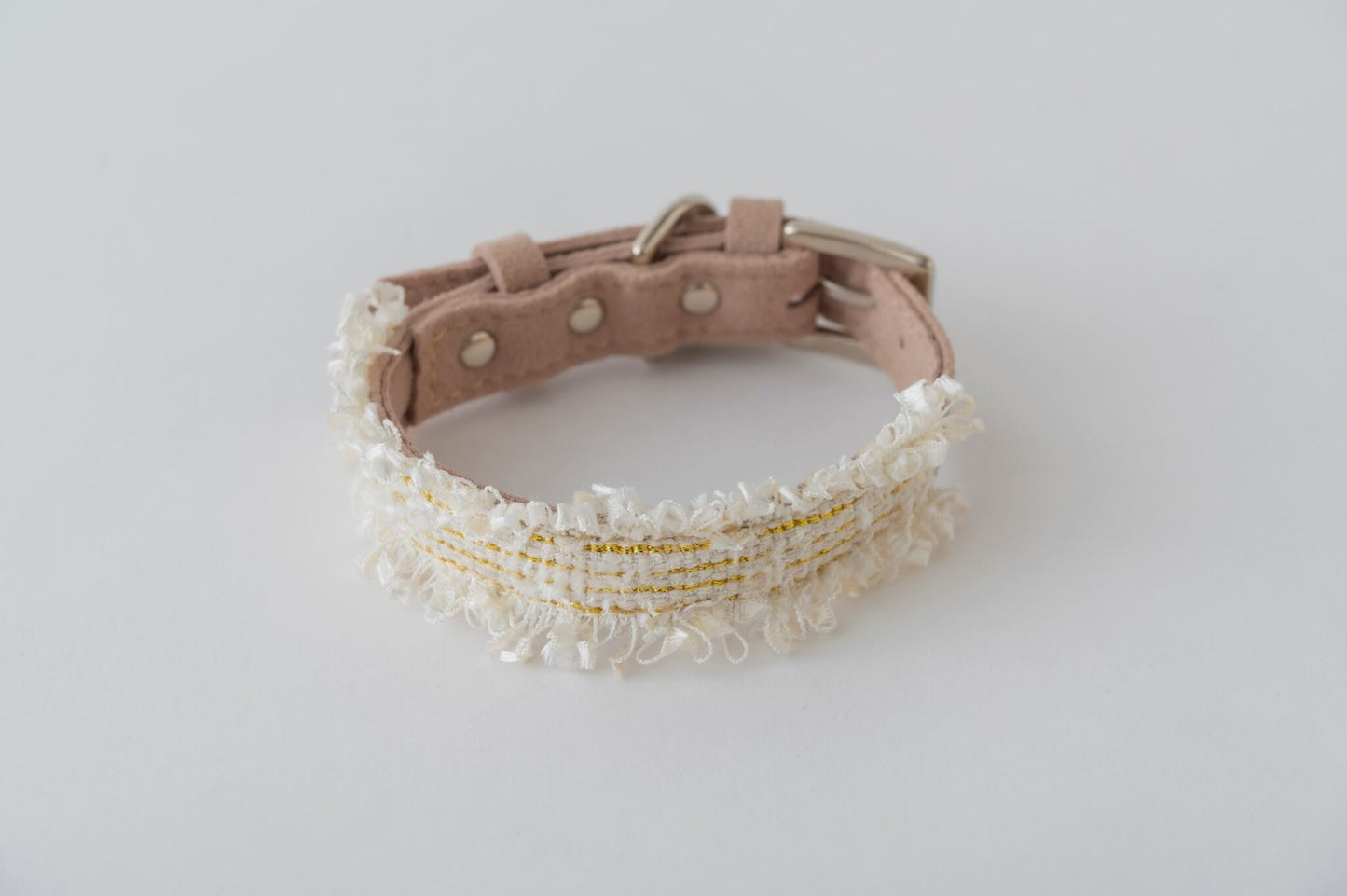 Beige Tweed & Eco-Suede Dog Collar | Pearl Charm