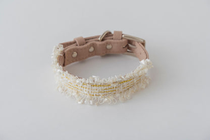 Beige Tweed & Eco-Suede Dog Collar | Pearl Charm