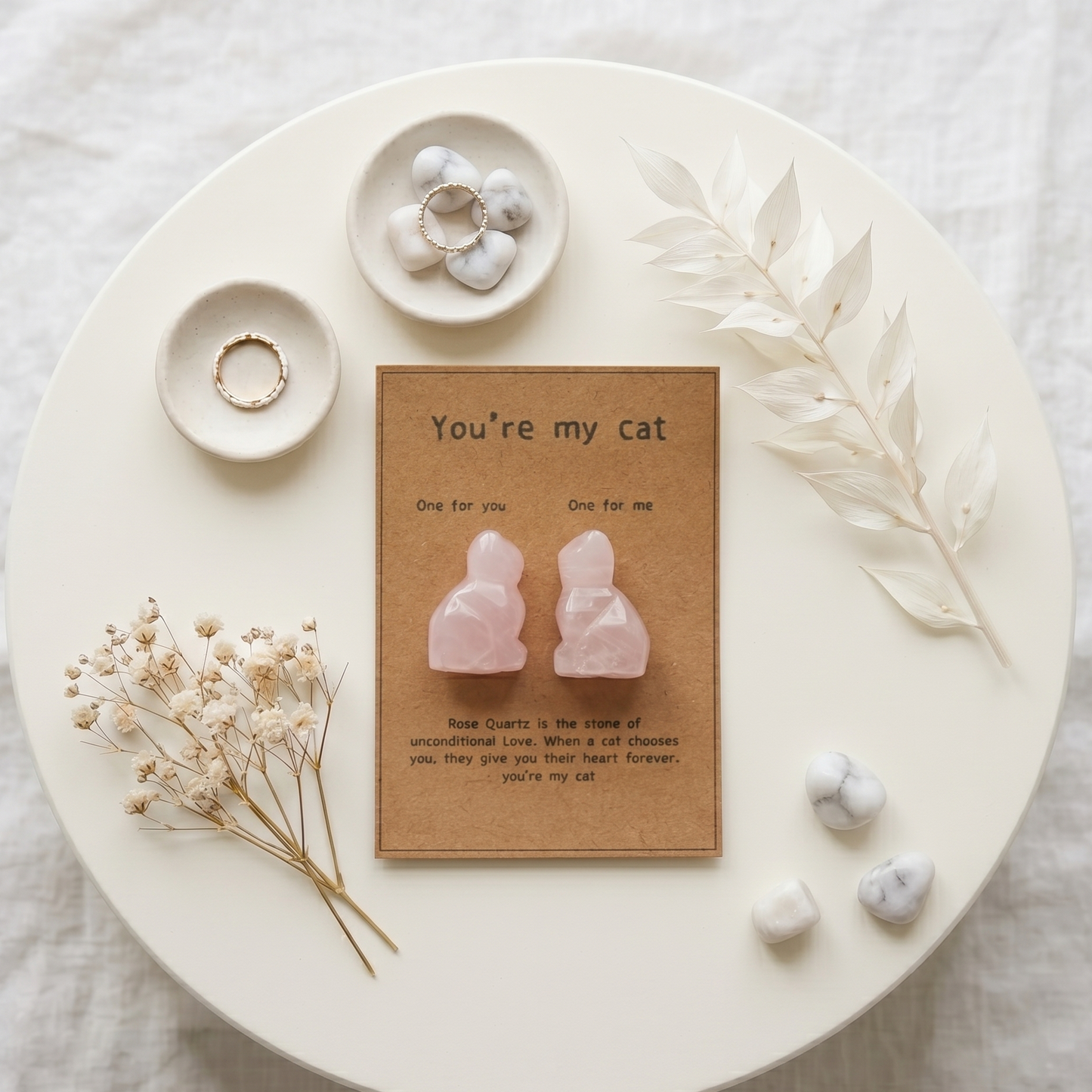 "You're My Cat" Rose Quartz | Pocket Crystal Duo