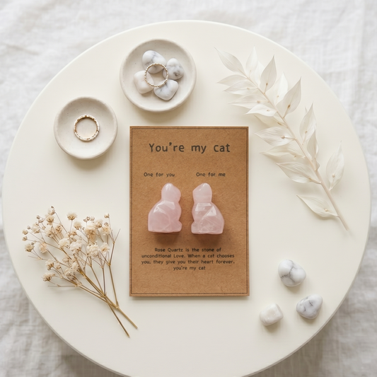"You're My Cat" Rose Quartz | Pocket Crystal Duo