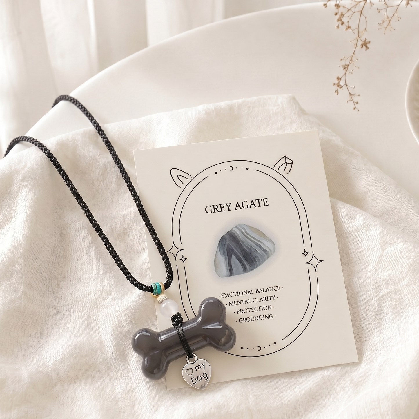 Grey Agate Collar Charm