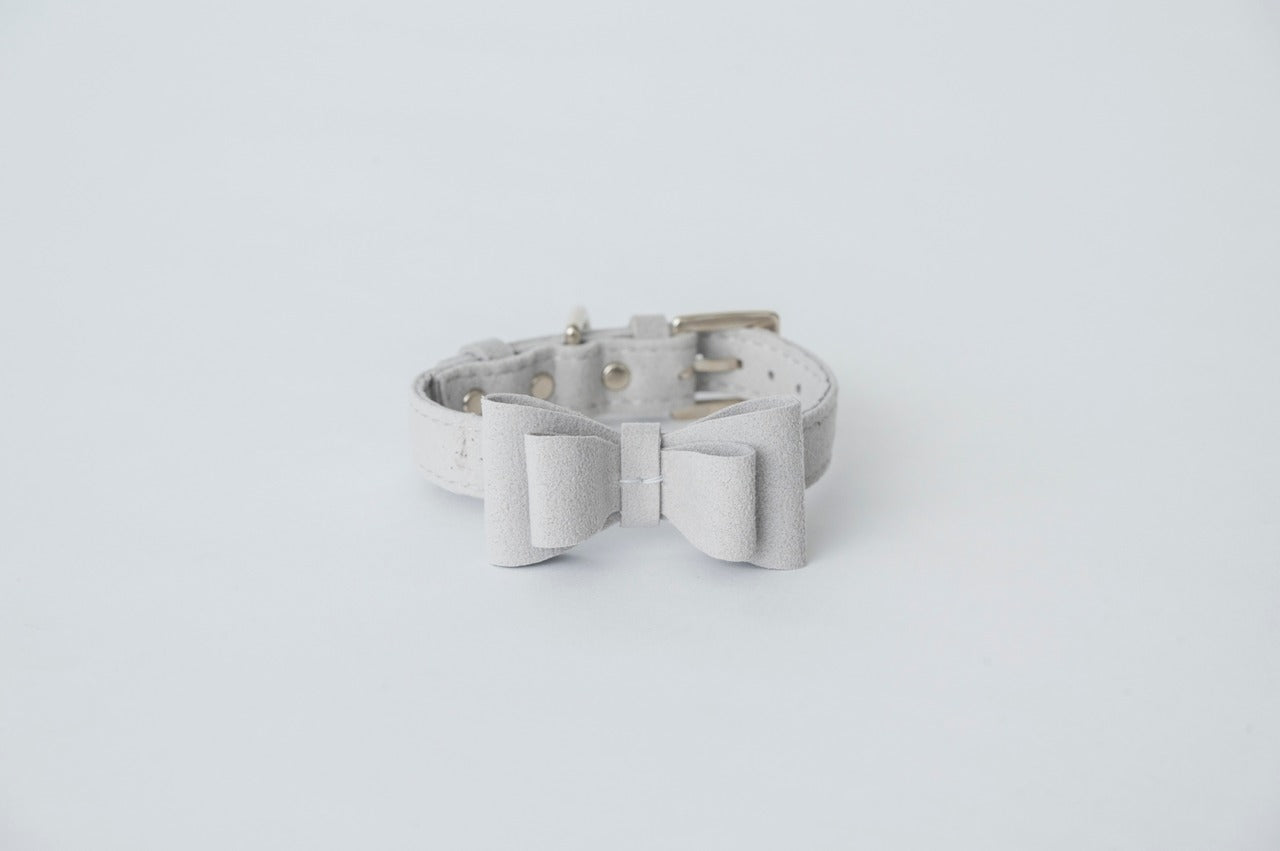 Light Gray Bow Tie Collar | Soft Eco-Suede