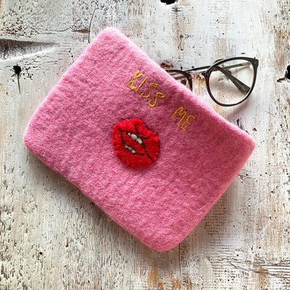 Handmade Felt Pouch - KISS ME