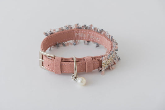 Pink Tweed & Eco-Suede Dog Collar | Pearl Charm