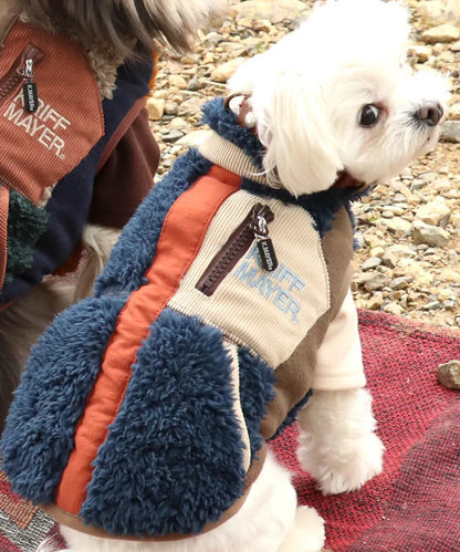 Warm Shaggy Boa Dog Vest - Navy
