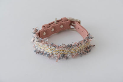 Pink Tweed & Eco-Suede Dog Collar | Pearl Charm